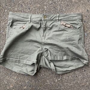 H&M Green Cargo Shorts with Distressed Look